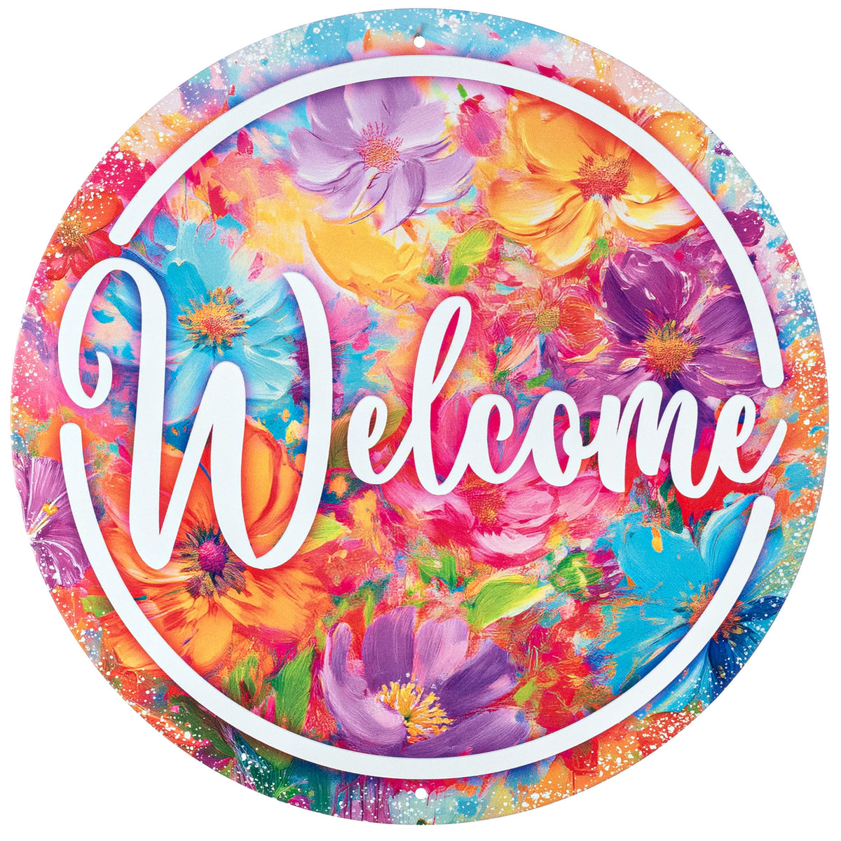 12" Metal Sign: Abstract Florals Welcome