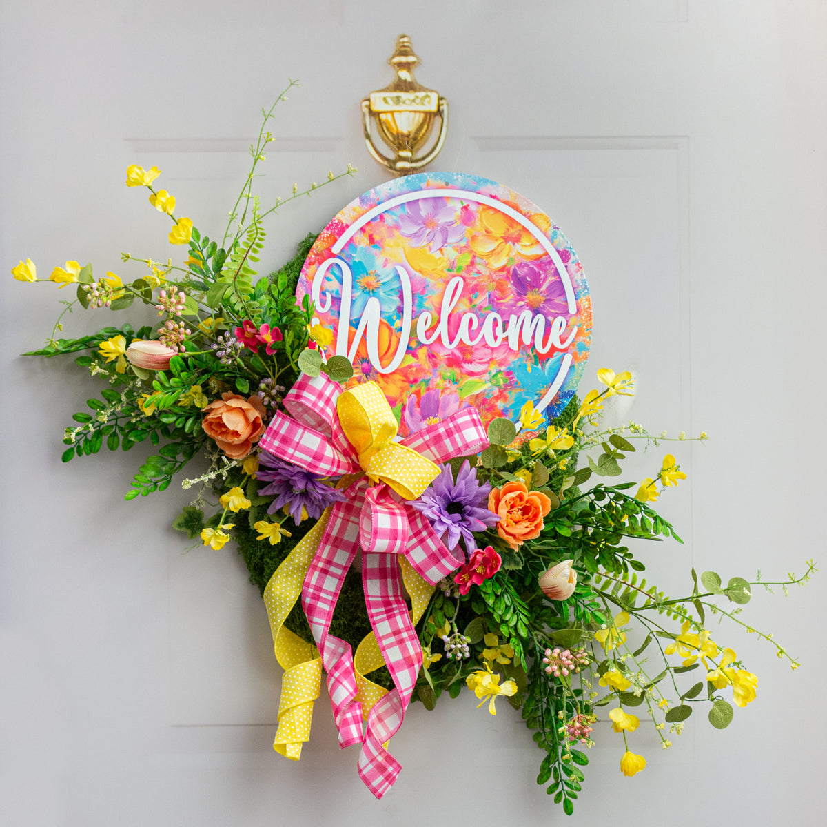 12" Metal Sign: Abstract Florals Welcome