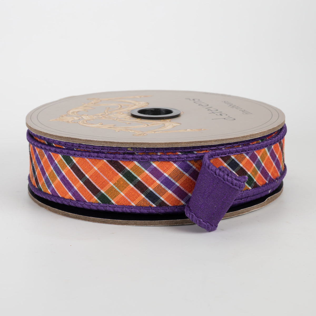 [D Stevens] 1" Dupioni Diagonal Stripe Plaid Ribbon: Halloween (10 Yards)