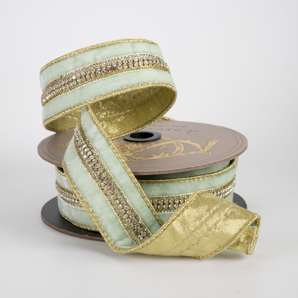 [D Stevens] 1.5" Velvet Iris Crystal Jewel Trim Ribbon: Mint Green (5 Yards)