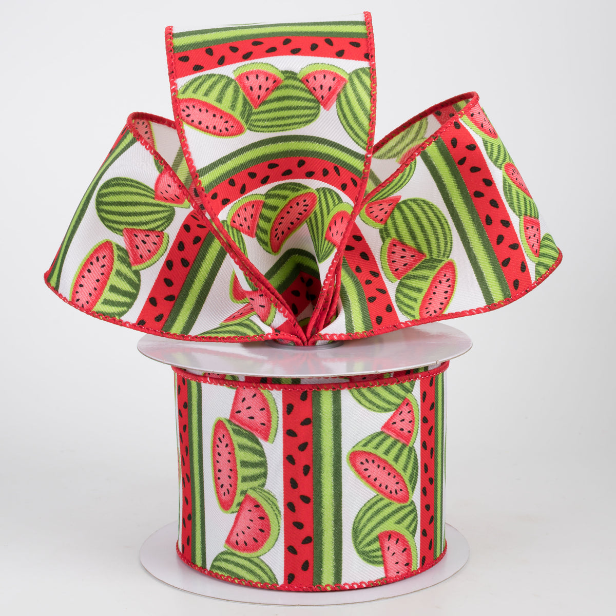 2.5" Watermelon Seeds & Stripes Ribbon: White (10 Yards)