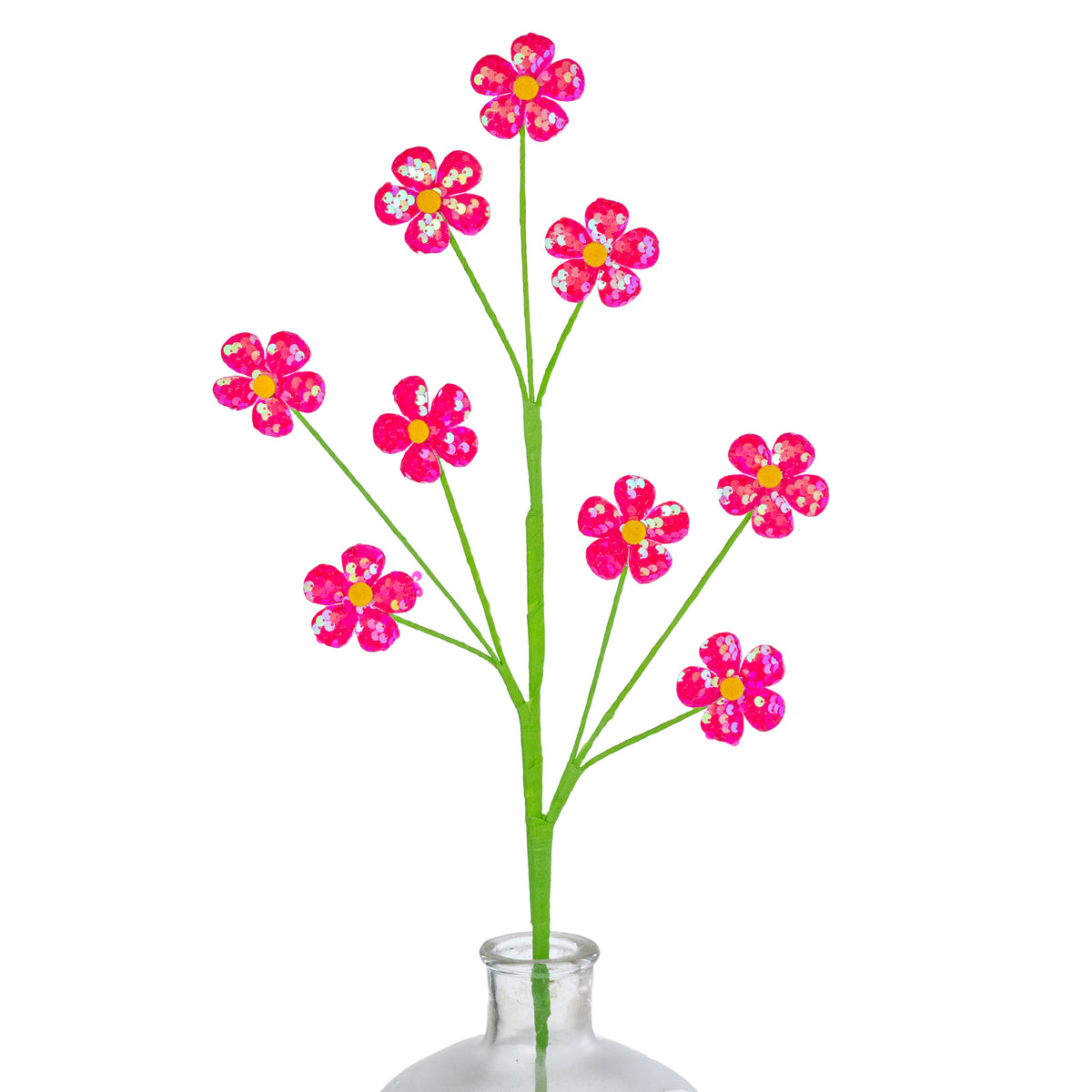 27" Sequin Daisies Spray: Hot Pink