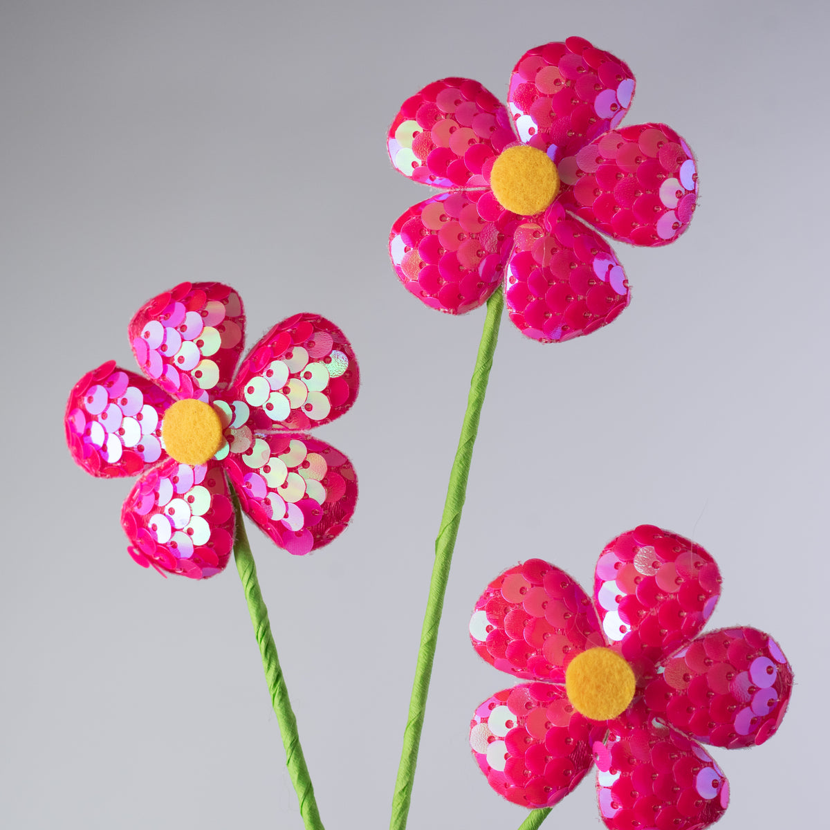 27" Sequin Daisies Spray: Hot Pink