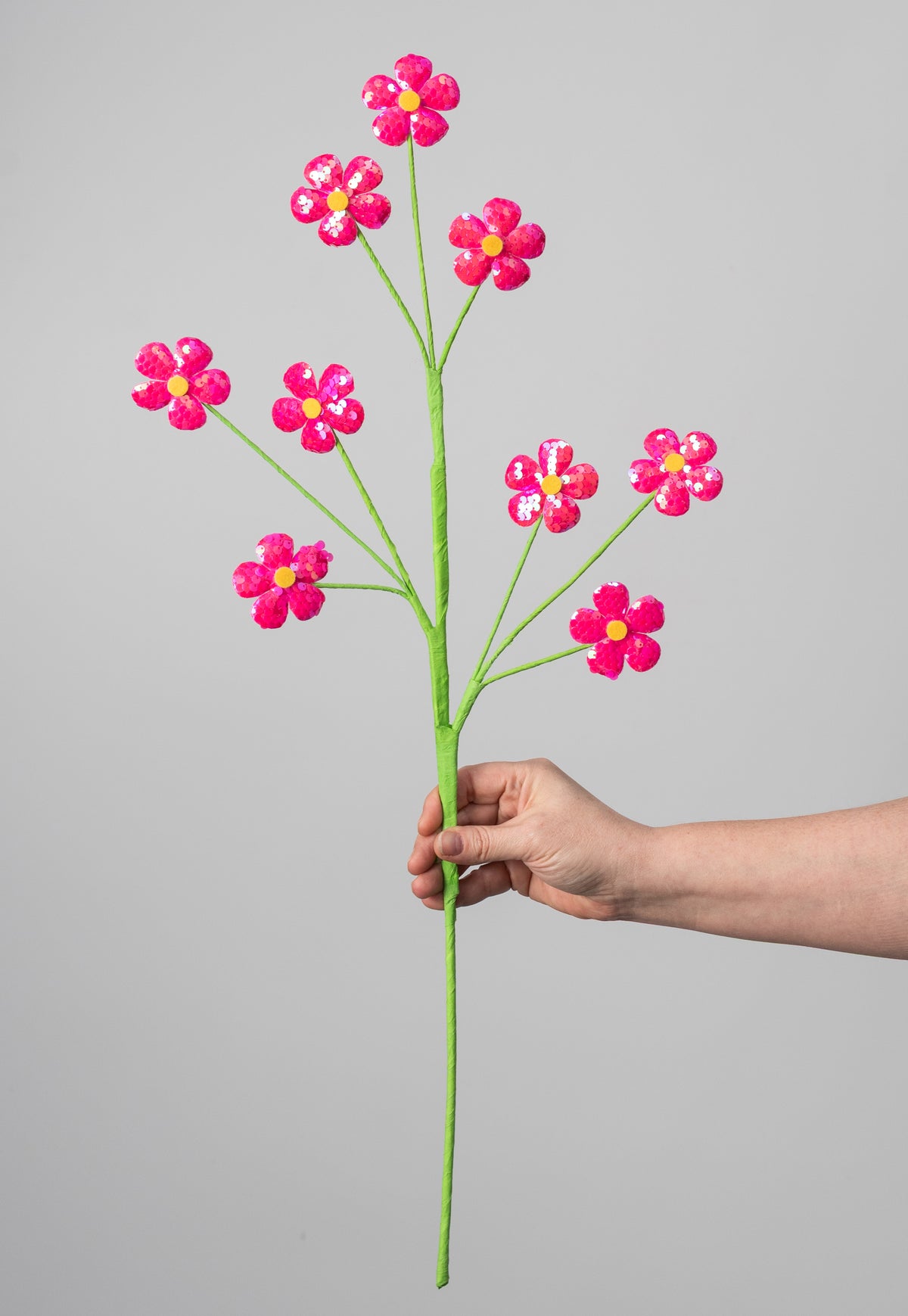 27" Sequin Daisies Spray: Hot Pink