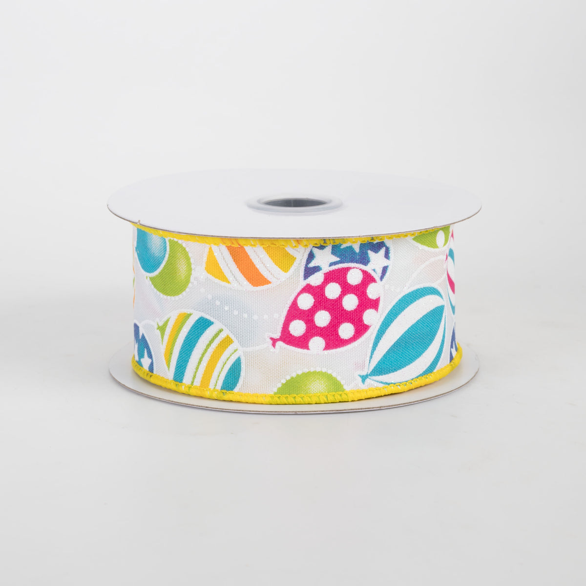 1.5" Multi Pattern Balloons Ribbon: White (10 Yards)