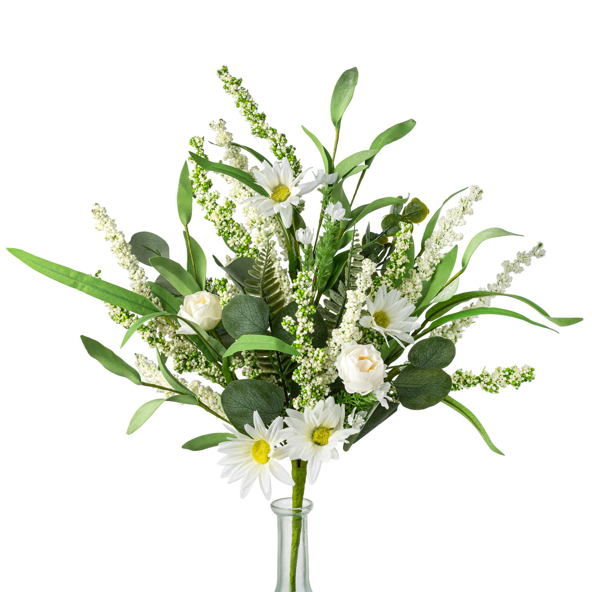 18" Mixed Heather & Daisy Bush: Cream