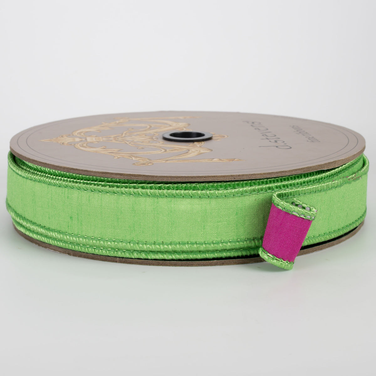 [D Stevens] 1" Double Sided Dupioni Ribbon: Lime Green & Hot Pink (25 Yards)