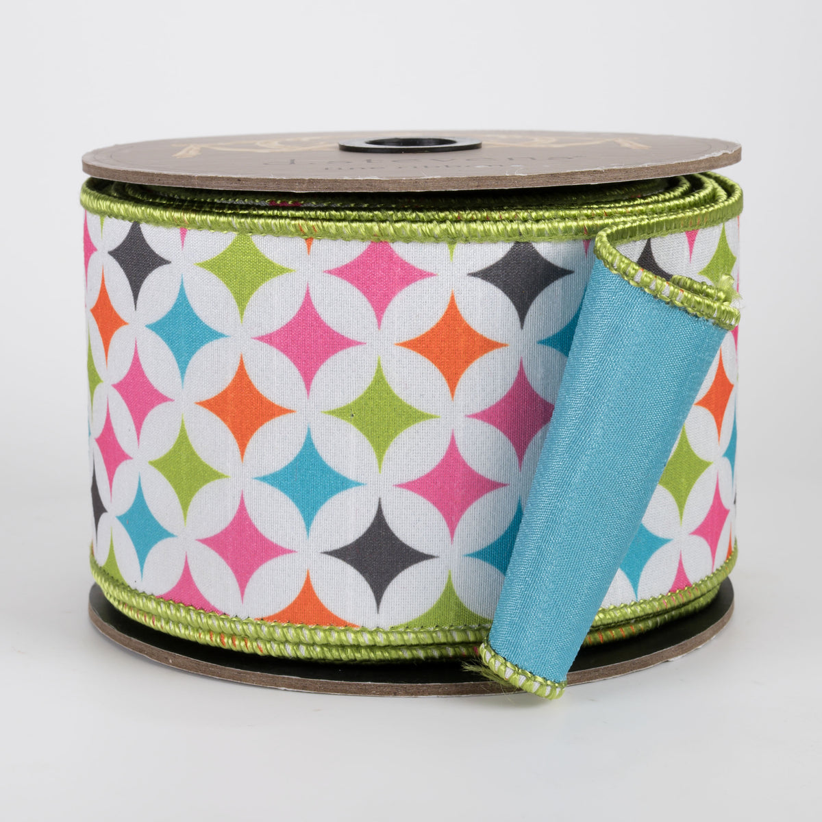 [D Stevens] 3" Retro Diamonds & Dupioni Ribbon: Pink, Lime, Orange & Blue (10 Yards)