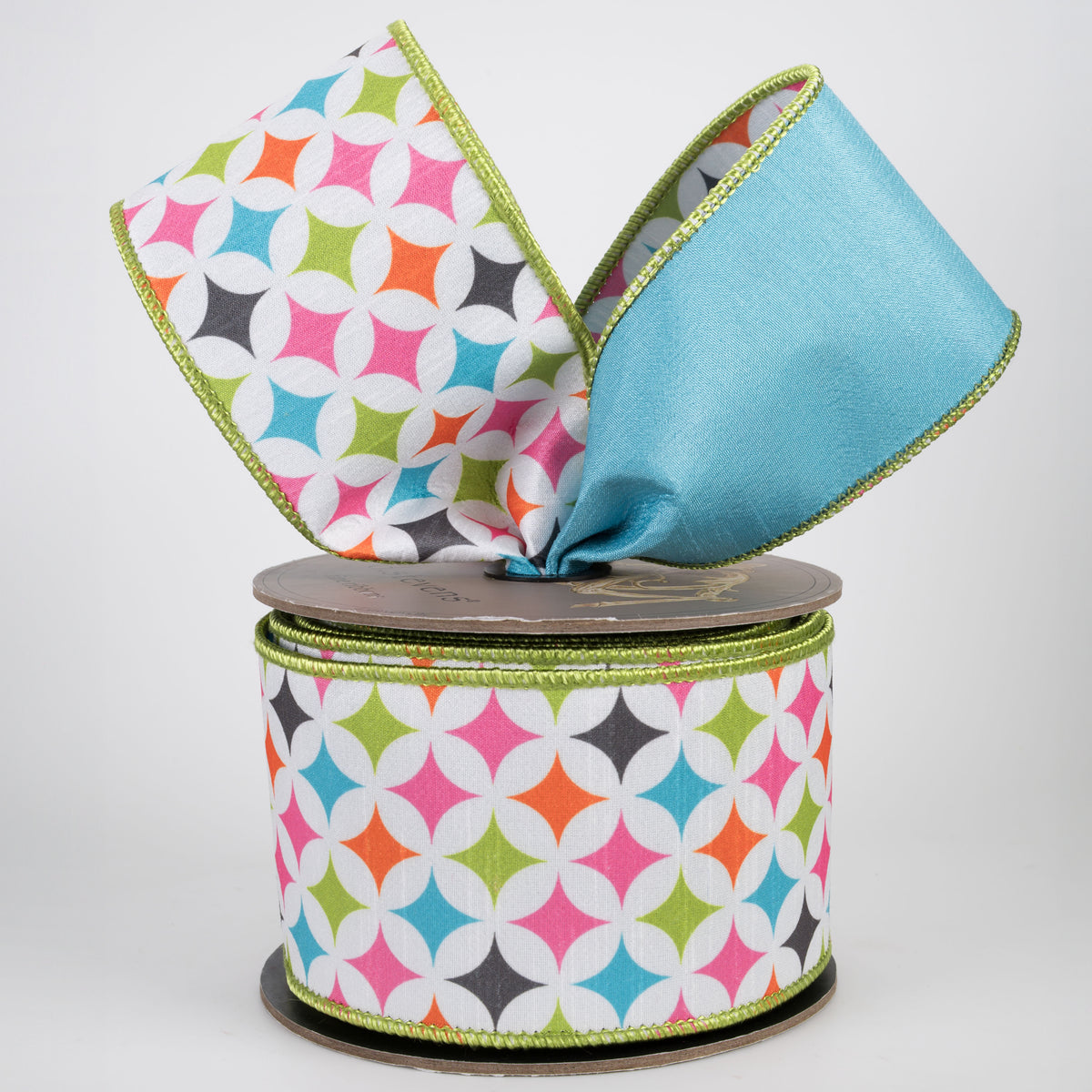 [D Stevens] 3" Retro Diamonds & Dupioni Ribbon: Pink, Lime, Orange & Blue (10 Yards)