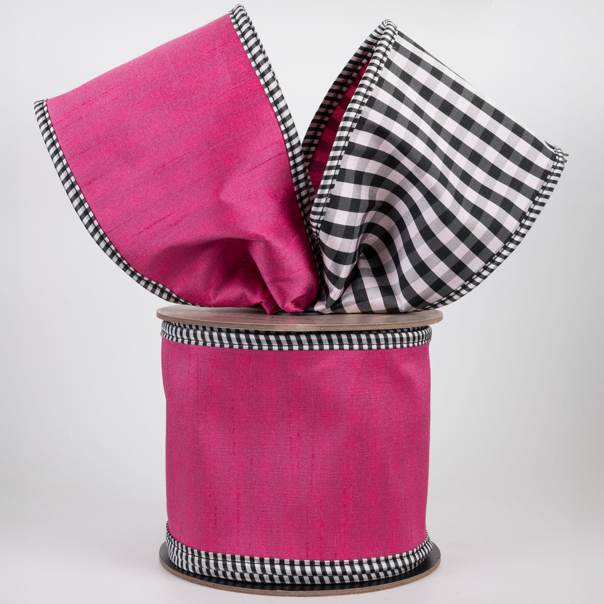 [D Stevens] 4" Carousal Dupioni Check Back Ribbon: Hot Pink (10 Yards)