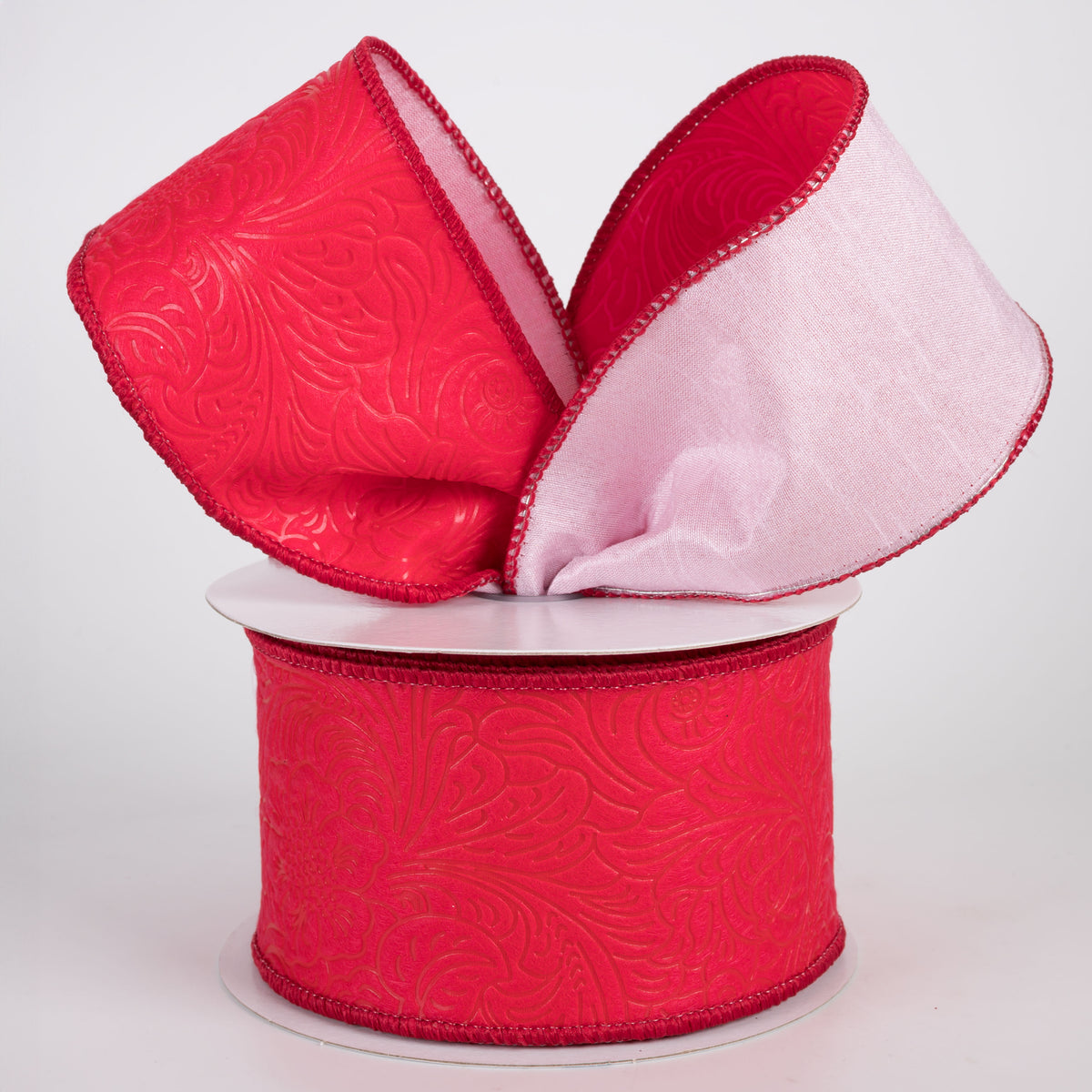 2.5" Double Sided Flower Breeze & Dupioni Ribbon: Red & Pink (10 Yards)