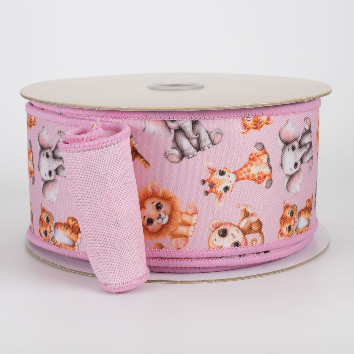 2.5" Double Sided Fused Baby Animals Ribbon: Pink (10 Yards)