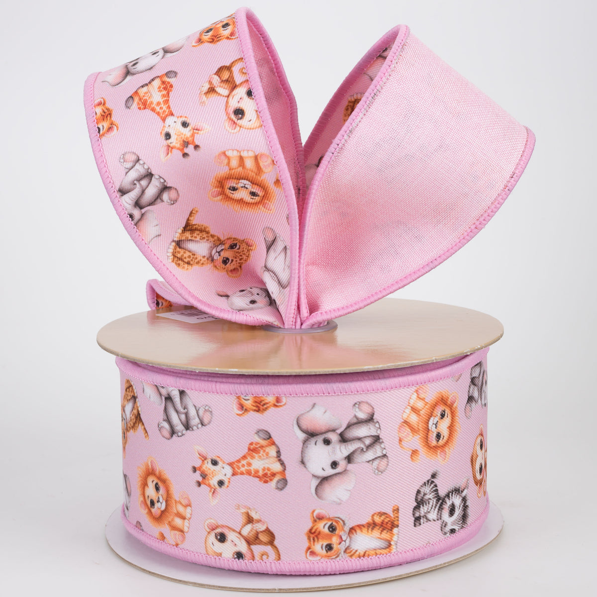 2.5" Double Sided Fused Baby Animals Ribbon: Pink (10 Yards)