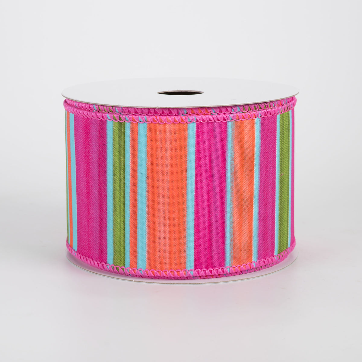2.5" Watercolor Horizontal Stripes Ribbon: Fuchsia Pink, Orange, Blue & Green (10 Yards)