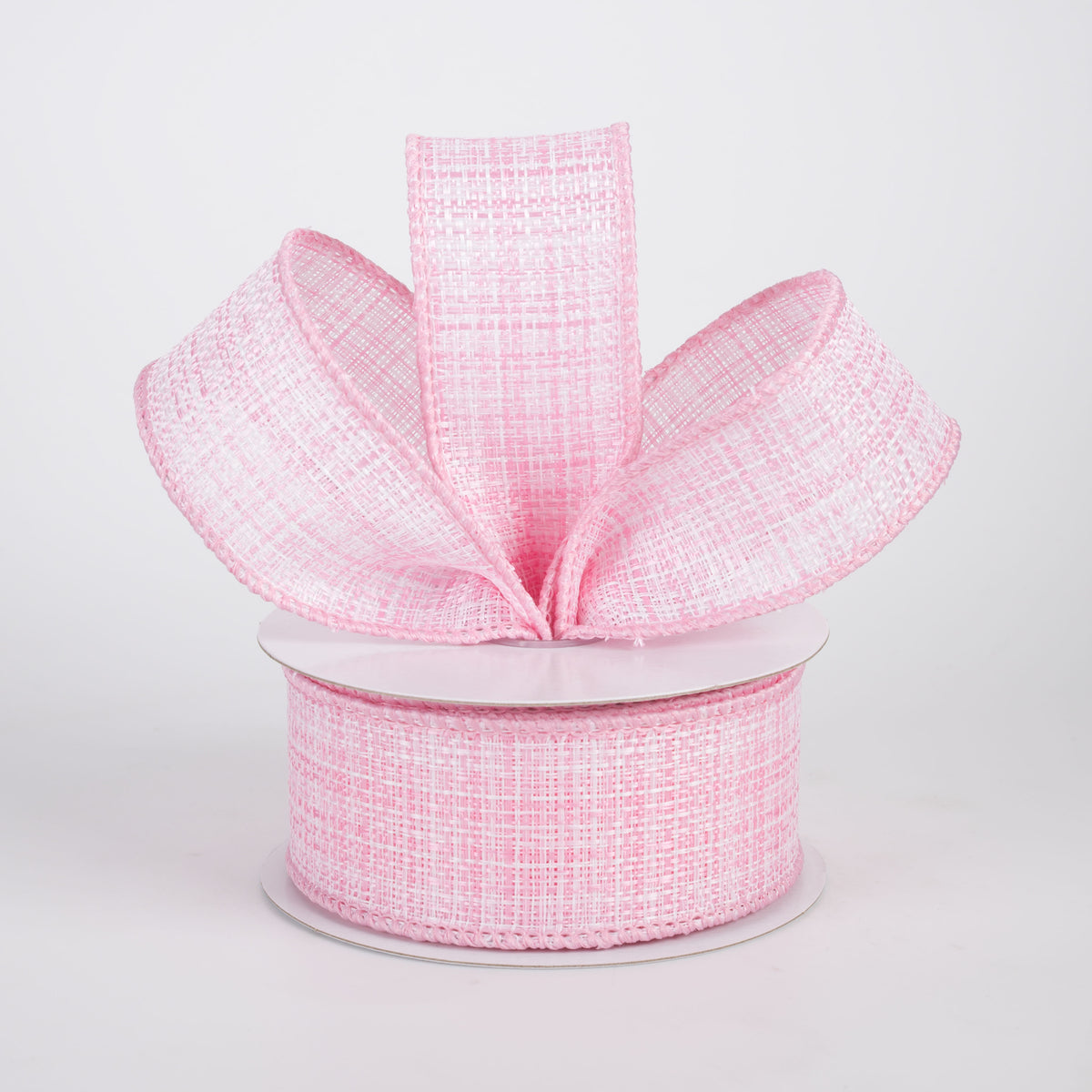 1.5" Two-Tone Tweed Ribbon: Pink & White (10 Yards)