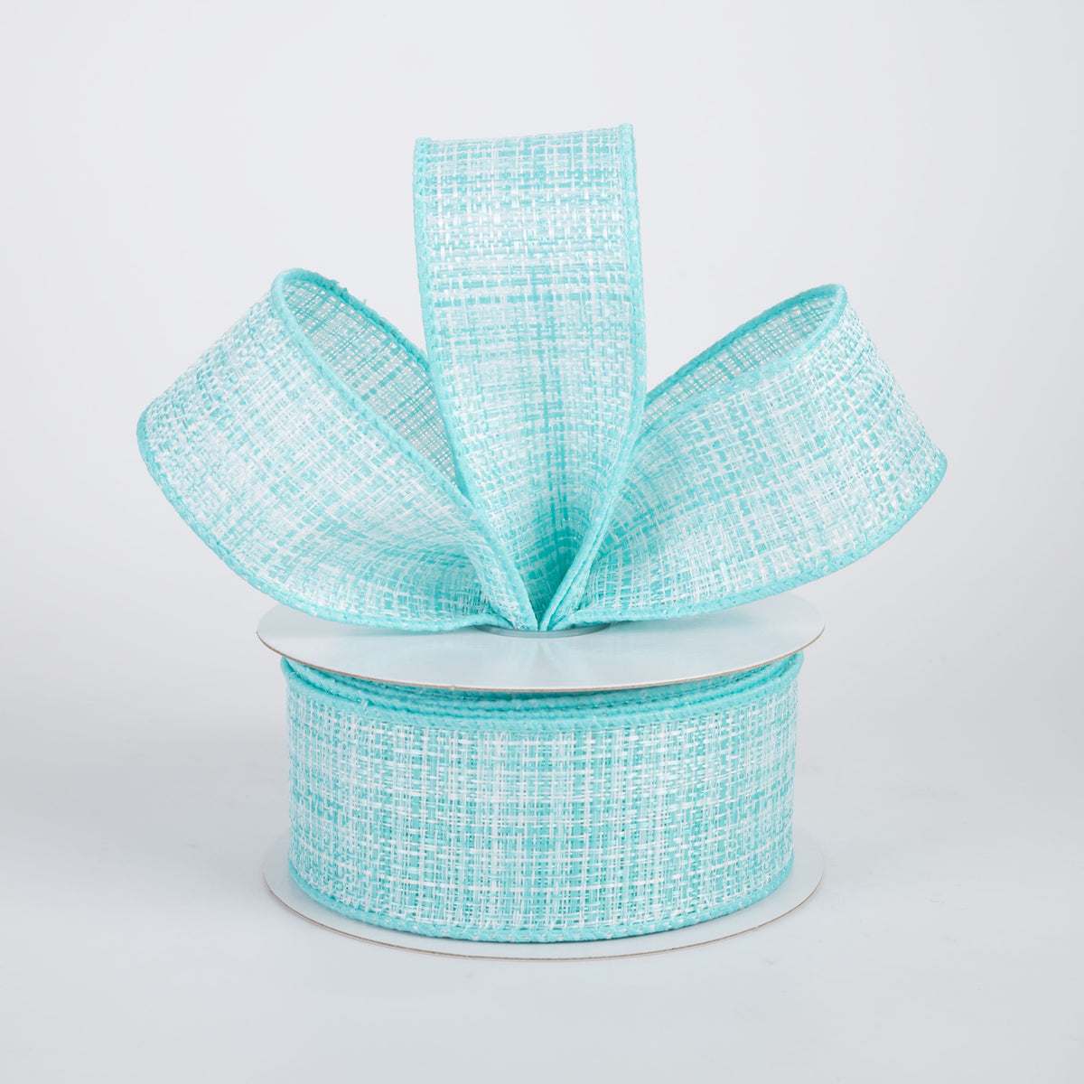 1.5" Two-Tone Tweed Ribbon: Aqua & White (10 Yards)