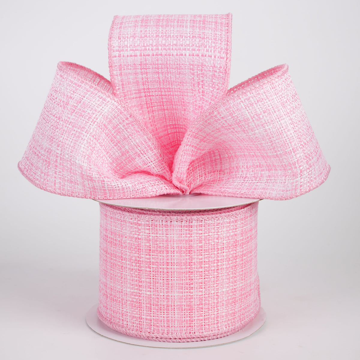 2.5" Two-Tone Tweed Ribbon: Pink & White (10 Yards)