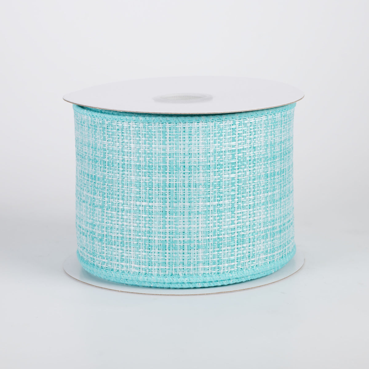 2.5" Two-Tone Tweed Ribbon: Aqua & White (10 Yards)