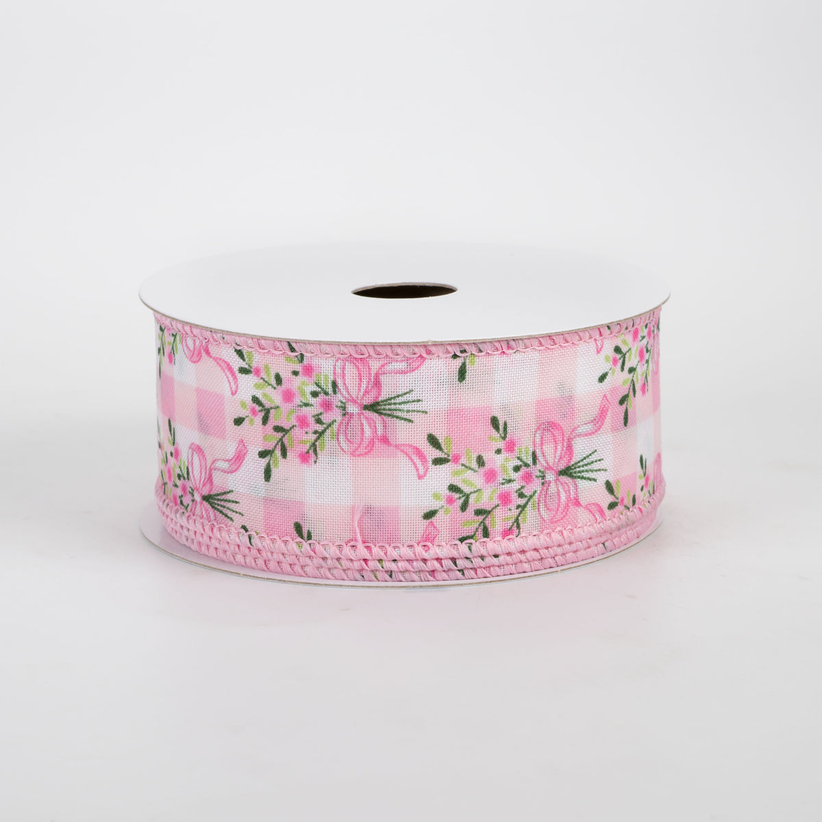 1.5" Satin Flower Bow Bouquet Ribbon: White & Pink (10 Yards)