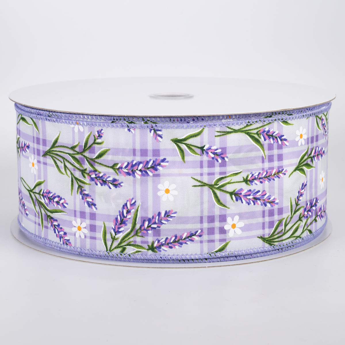 2.5" Satin Lavender Flowers on Plaid Ribbon: Purple (50 Yards)