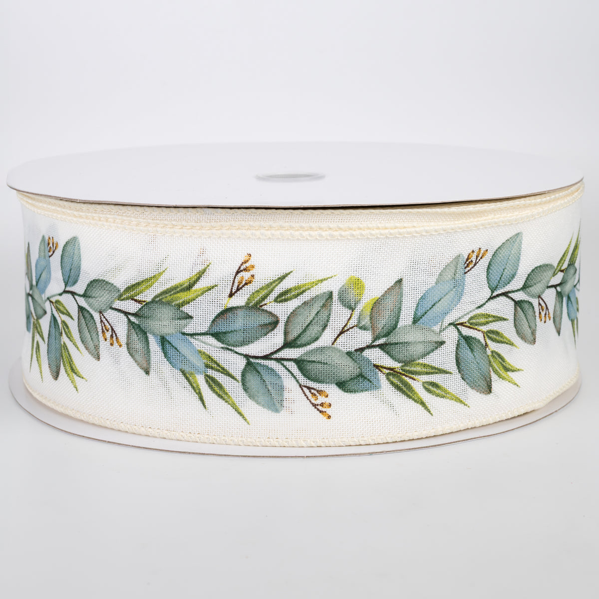 2.5" Linen Eucalyptus Garland Ribbon: Ivory (50 Yards)