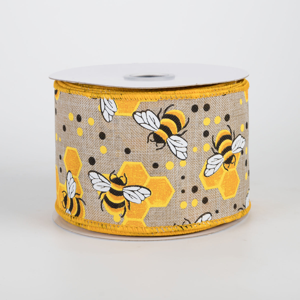 2.5" Bumblebees & Honeycomb Ribbon: Natural (10 Yards)