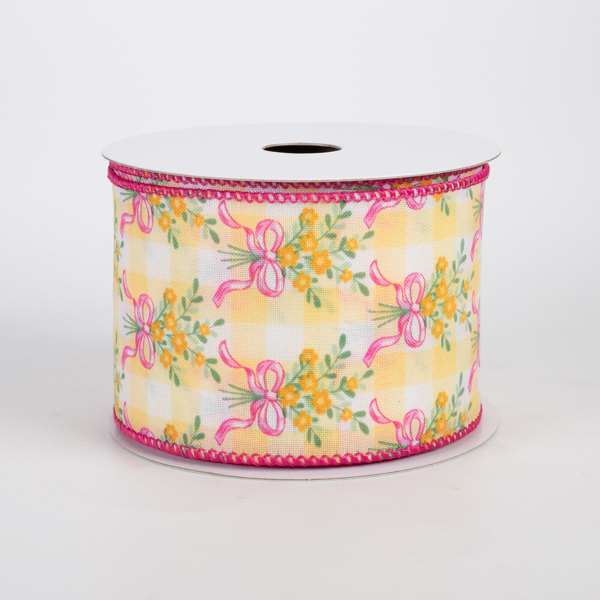 2.5" Satin Flower Bow Bouquet Ribbon: White & Yellow (10 Yards)