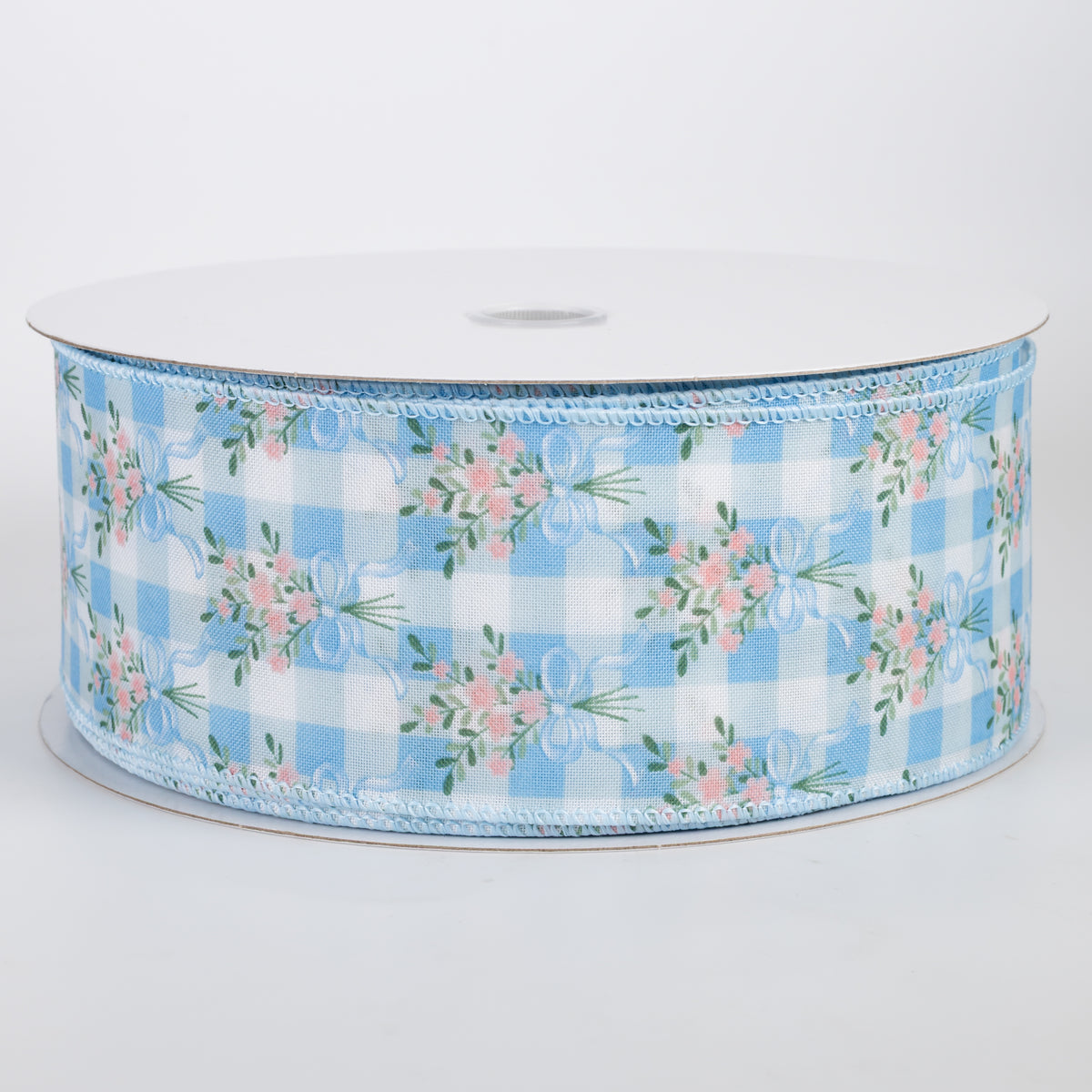 2.5" Satin Flower Bow Bouquet Ribbon: White & Blue (50 Yards)