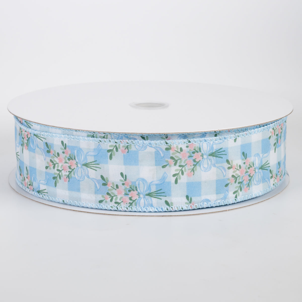 1.5" Satin Flower Bow Bouquet Ribbon: White & Blue (50 Yards)