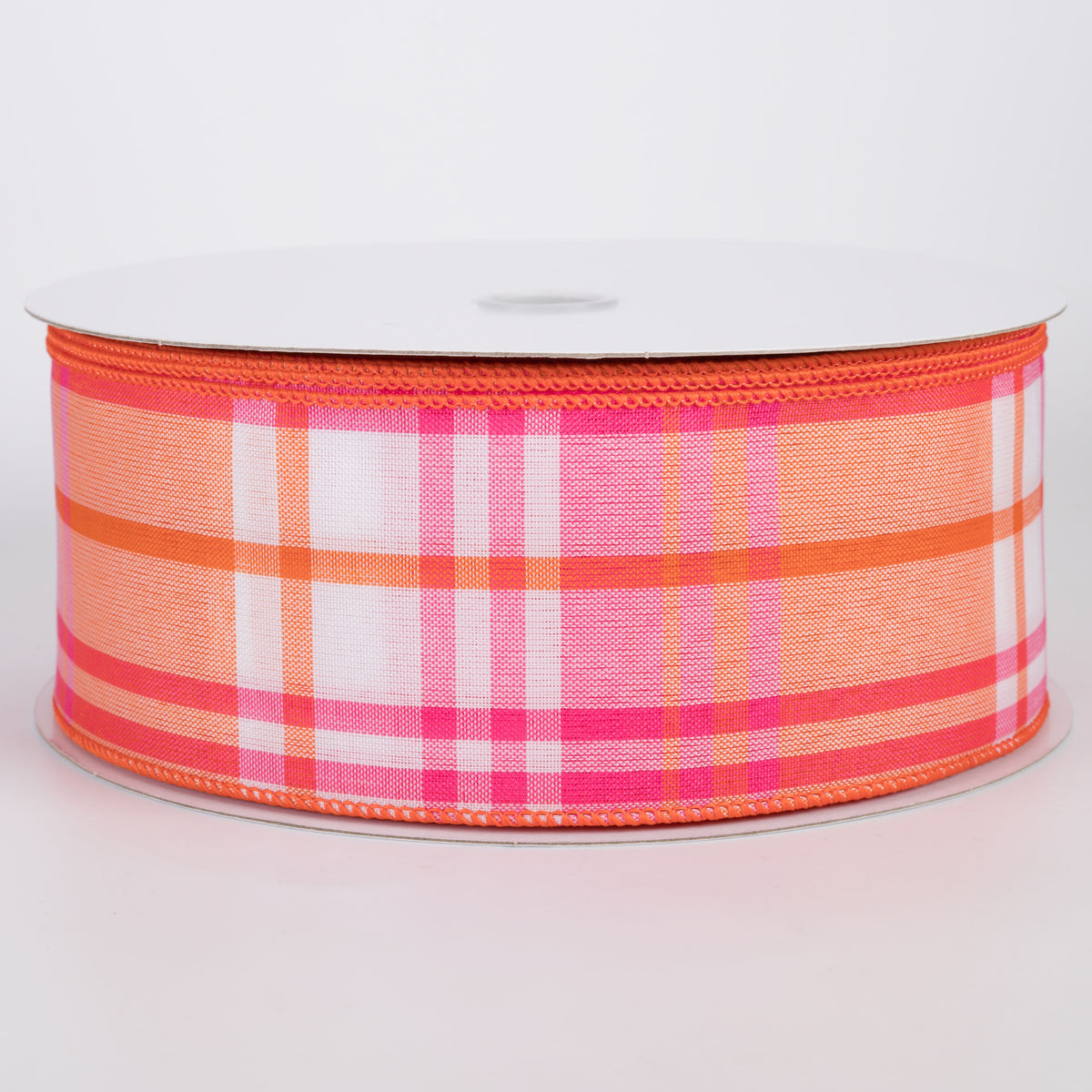 2.5" Posey Plaid Ribbon: Neon Pink & Orange (50 Yards)