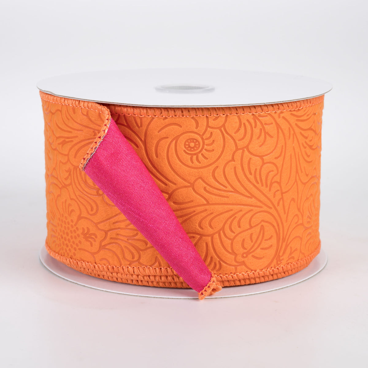 2.5" Double Sided Flower Breeze & Dupioni Ribbon: Orange & Fuchsia (10 Yards)