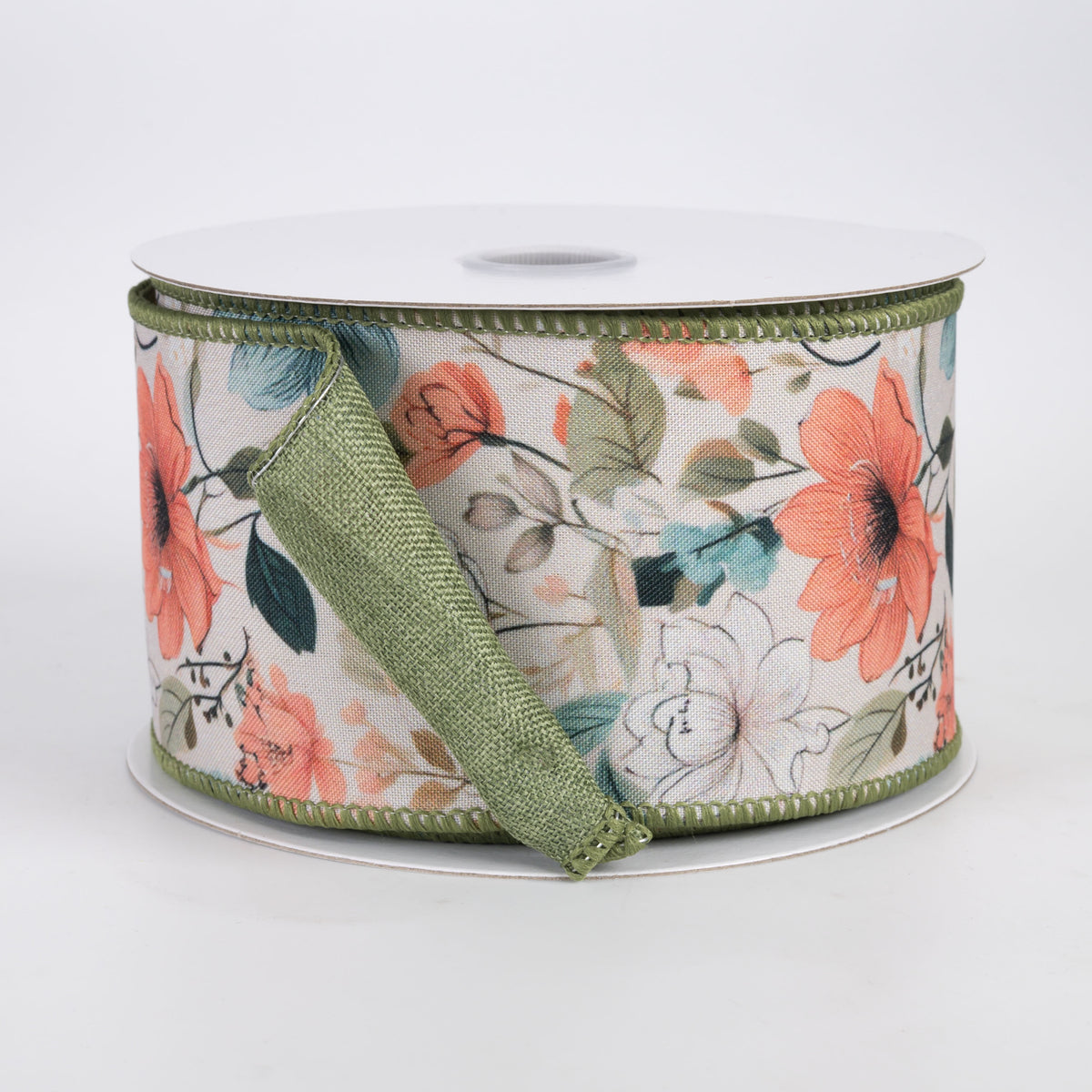 2.5" Double Sided Fused Dainty Flowers Ribbon: Sage Green (10 Yards)