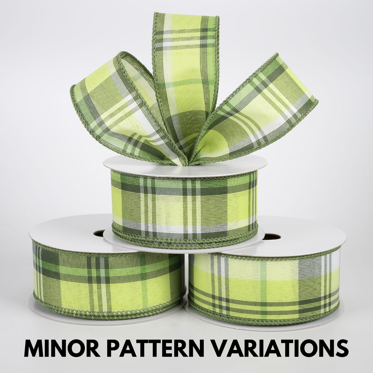 1.5" Lindy Plaid Ribbon: Shades of Green (10 Yards)