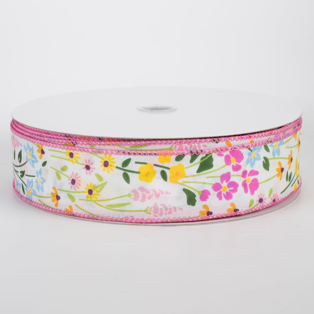 1.5" Satin Wildflower Field Ribbon: Ivory (50 Yards)