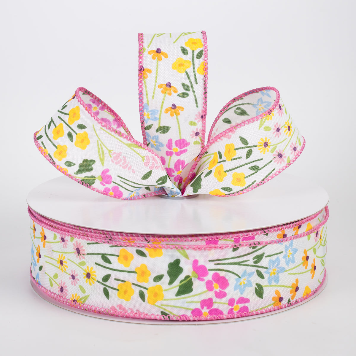 1.5" Satin Wildflower Field Ribbon: Ivory (50 Yards)