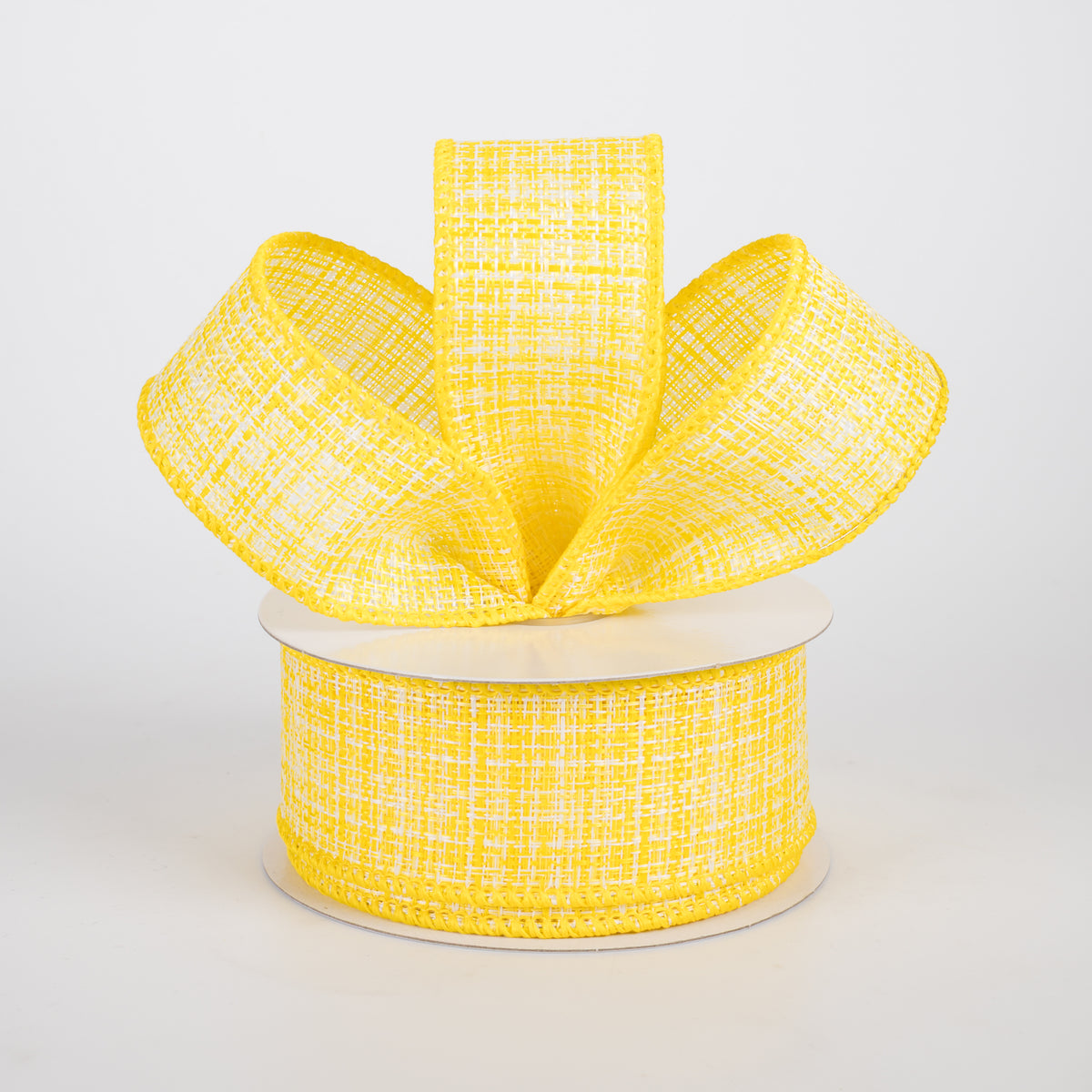 1.5" Two-Tone Tweed Ribbon: Yellow & White (10 Yards)