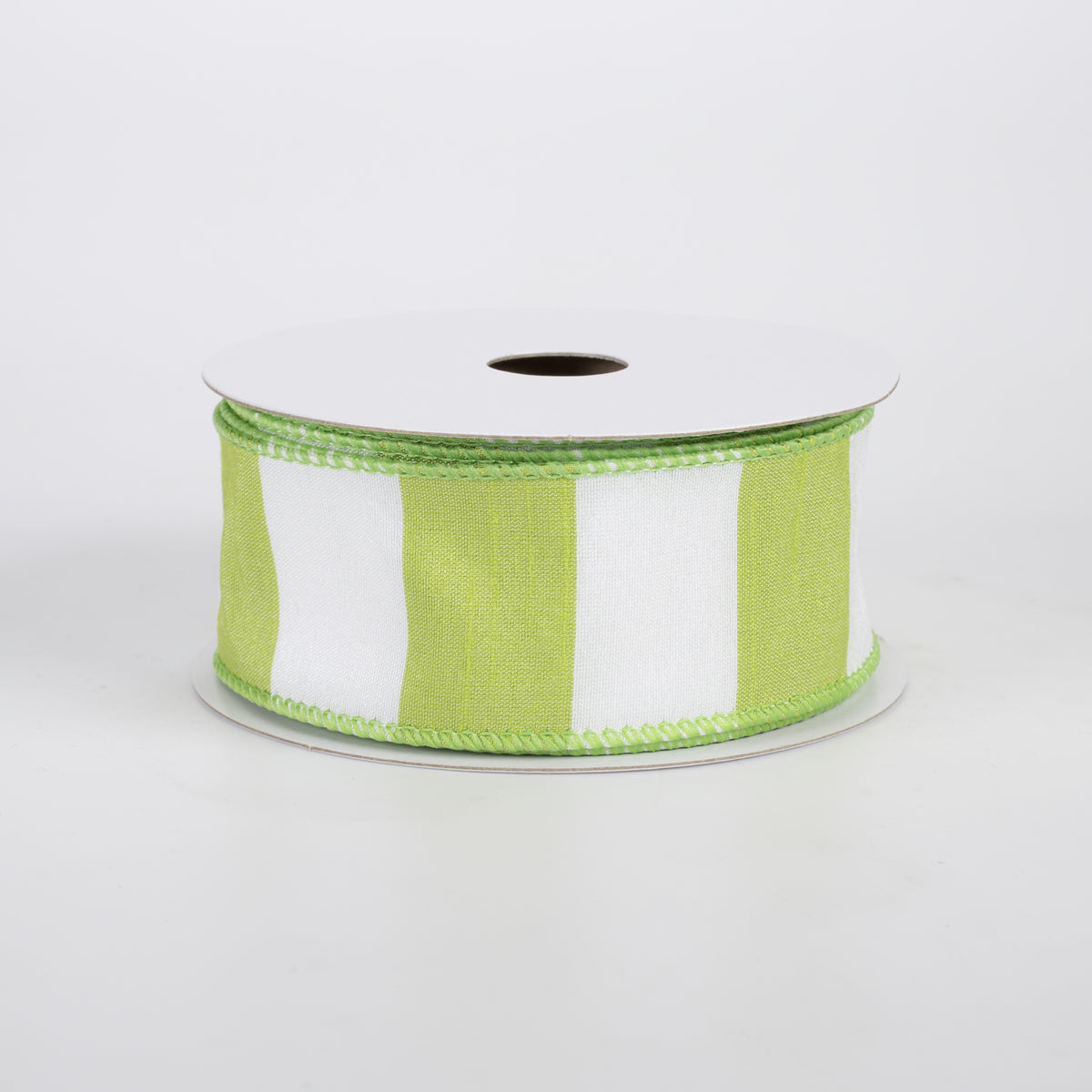 1.5" Dupioni Horizontal Stripes Ribbon: Lime & White (10 Yards)