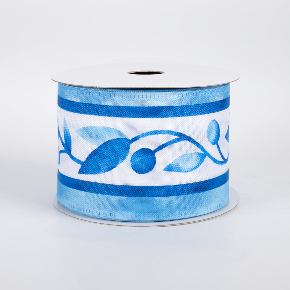 2.5" Watercolor Vine Stripes Ribbon: Blue & Aqua (10 Yards)