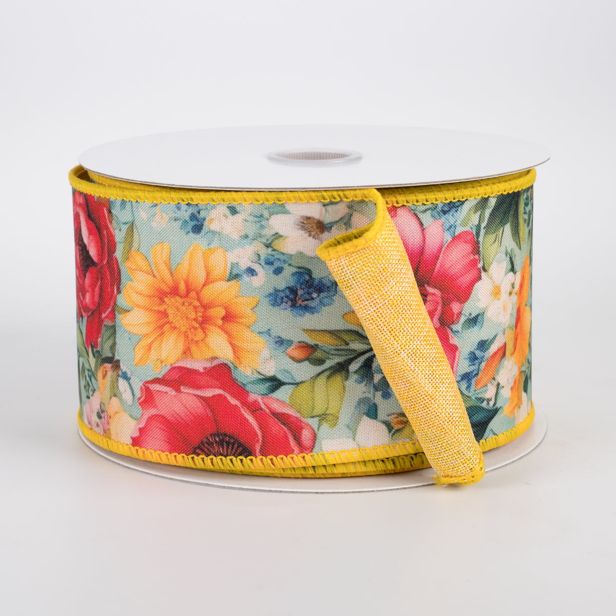2.5" Double Sided Fused Flower Tapestry Ribbon: Buttermilk Yellow (10 Yards)