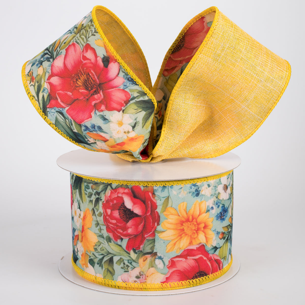 2.5" Double Sided Fused Flower Tapestry Ribbon: Buttermilk Yellow (10 Yards)