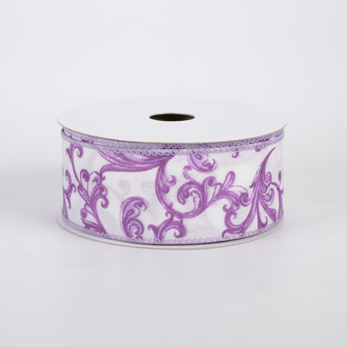 1.5" Satin Chinoiserie Swirls Ribbon: Purple on White (10 Yards)