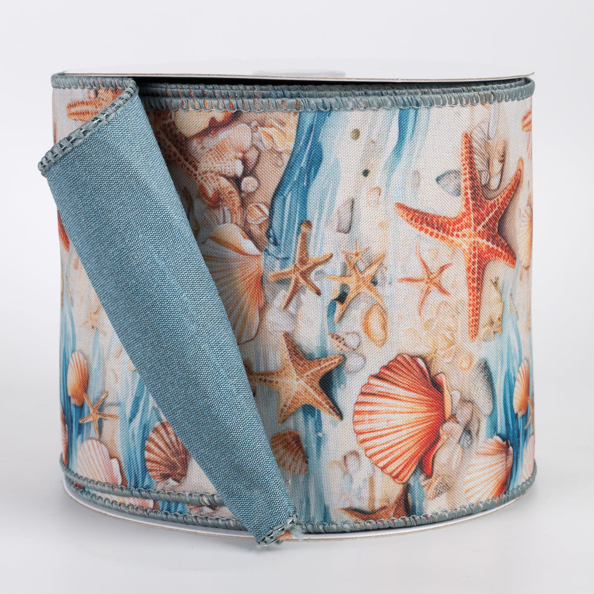 4" Double Sided Fused Shells & Starfish Ribbon: Dusty Blue (10 Yards)