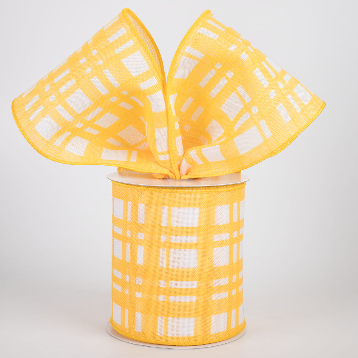4" Watercolor Tuttola Plaid Ribbon: Yellow (10 Yards)