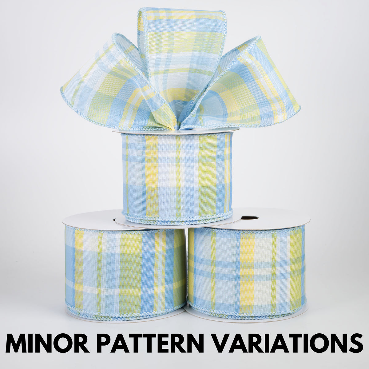 2.5" Posey Plaid Ribbon: Baby Blue, Yellow & Sage (10 Yards)