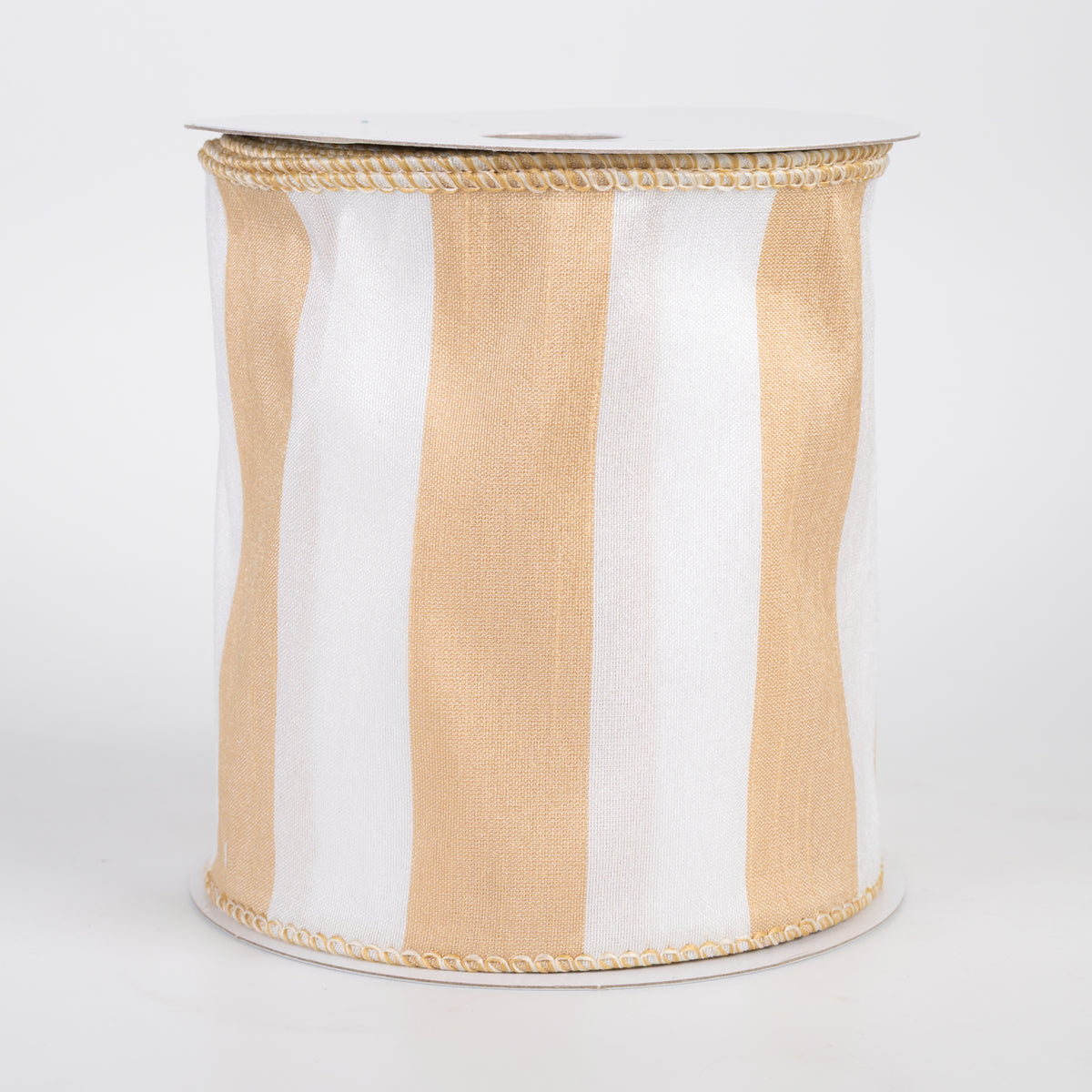4" Dupioni Horizontal Stripes Ribbon: Tan & White (10 Yards)