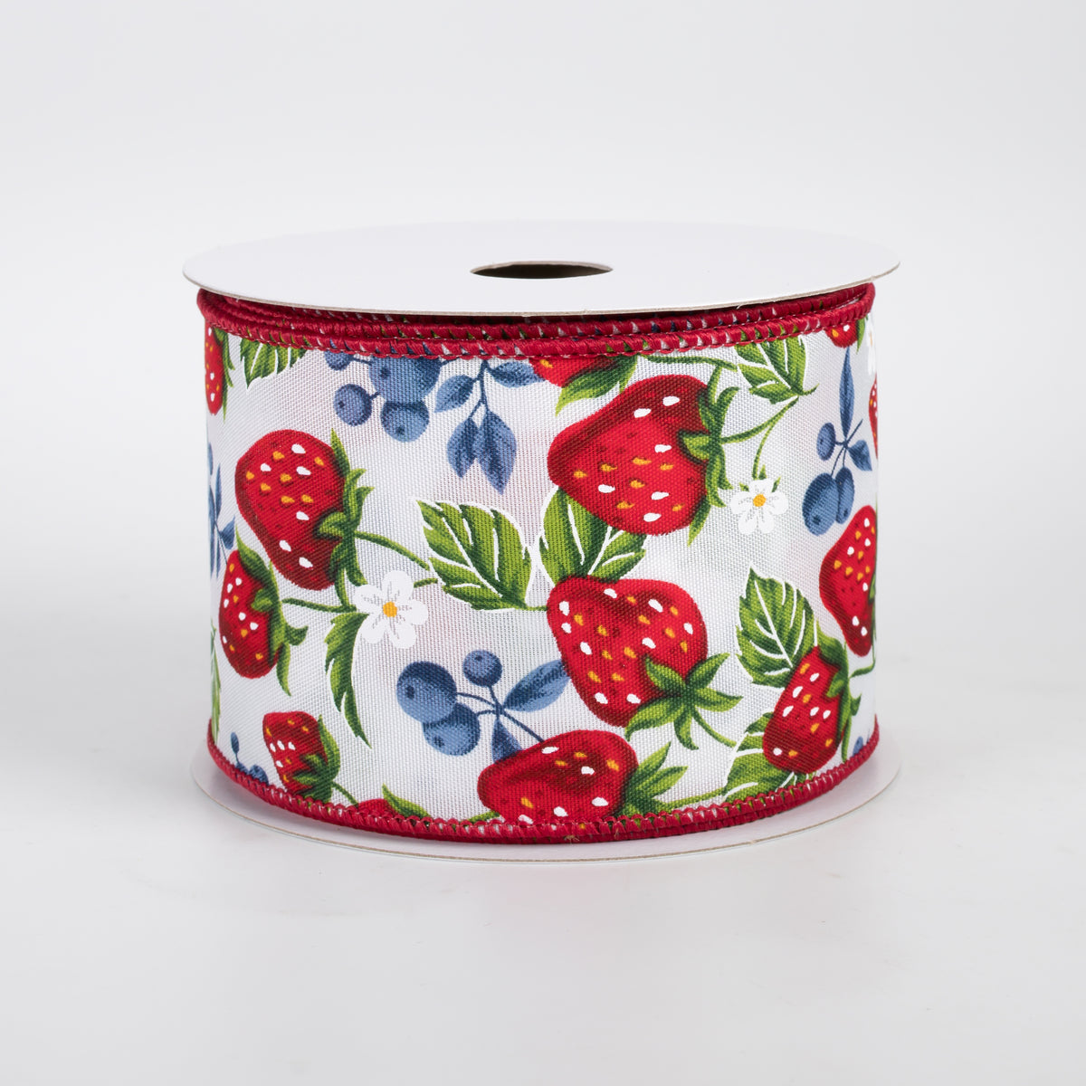 2.5" Satin Asher's Berries Ribbon: White (10 Yards)