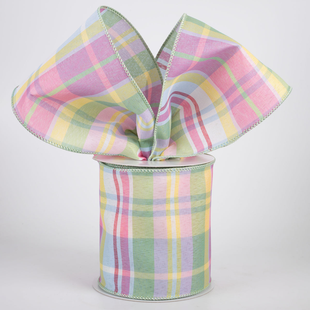 4" Posey Plaid Ribbon: Light Yellow Spring (10 Yards)