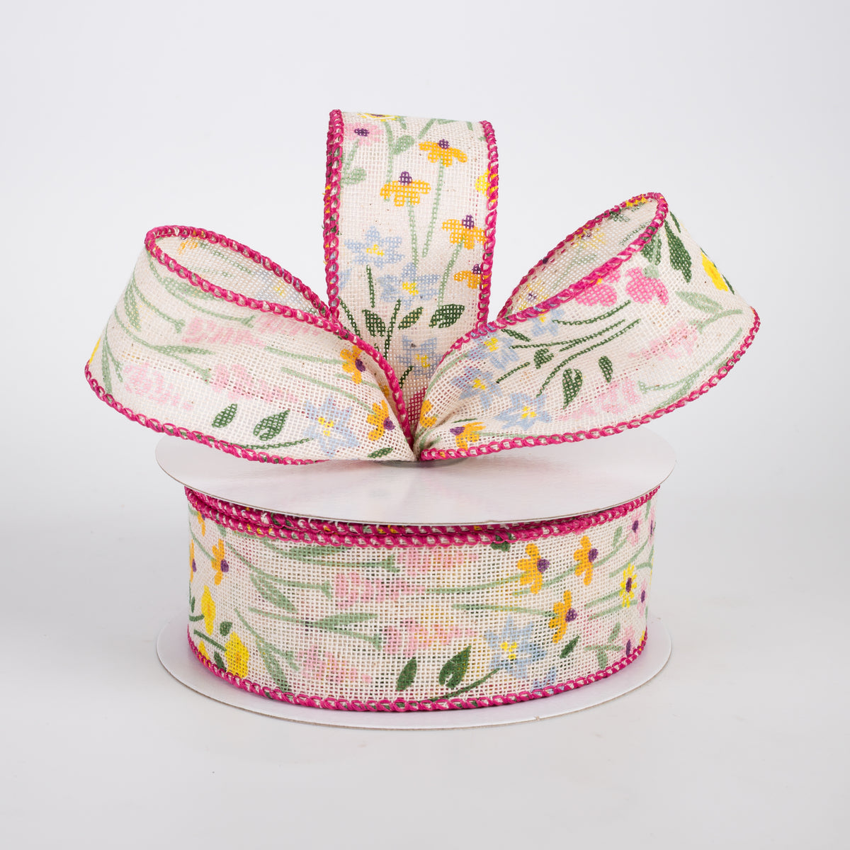 1.5" Satin Wildflower Field Ribbon: Ivory (10 Yards)