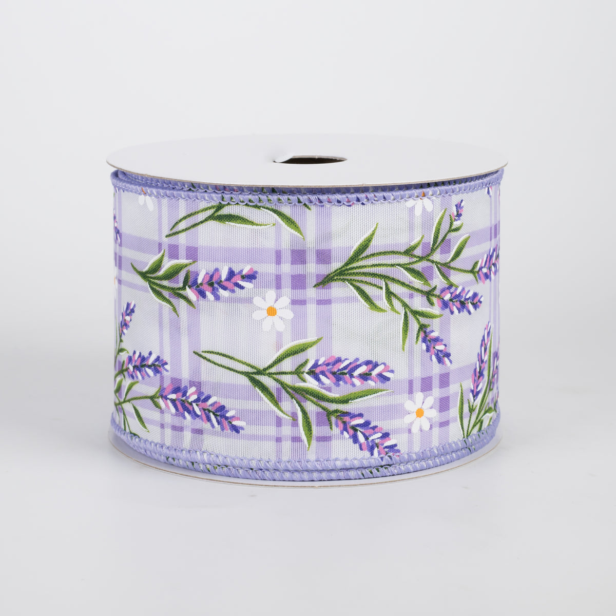 2.5" Satin Lavender Flowers on Plaid Ribbon: Purple (10 Yards)