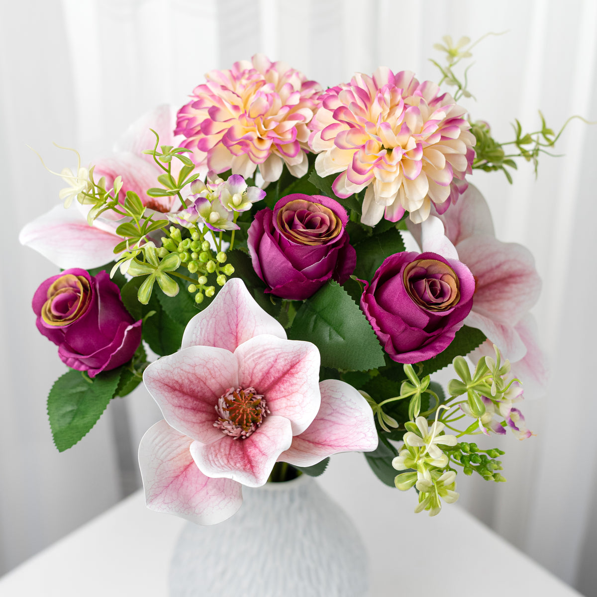 20" Zinnias, Magnolias & Roses Bush: Mauve (12 Stem)